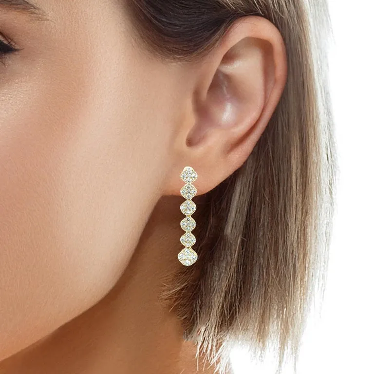 2.49 Carat Total Diamond Pave 18K Yellow Gold Dangle Earrings