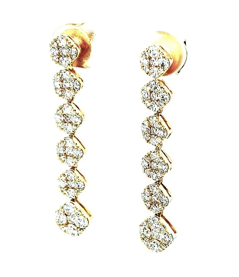 2.49 Carat Total Diamond Pave 18K Yellow Gold Dangle Earrings