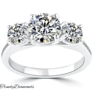 3.05 Carat E-SI2 Three Stone Natural Diamond Engagement Ring Set In Platinum