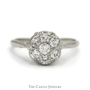 3/4cttw 7 Round Diamond Cluster Ring in 14k White Gold