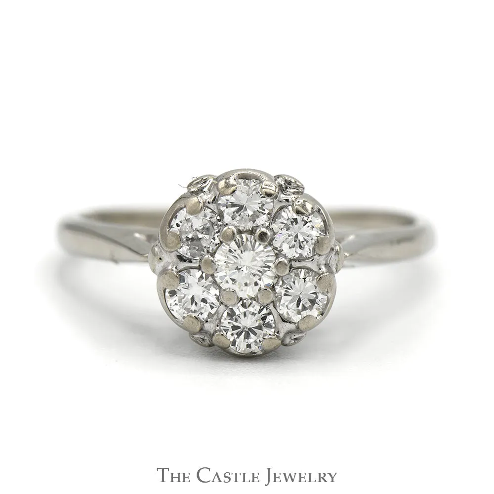 3/4cttw 7 Round Diamond Cluster Ring in 14k White Gold