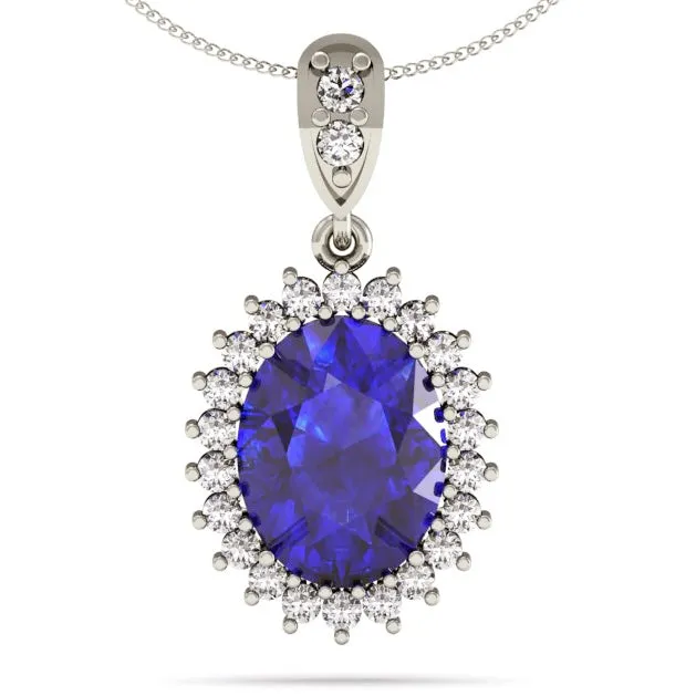 3.6ct Oval Tanzanite Pendant With 0.46ctw Diamonds in 14k White Gold