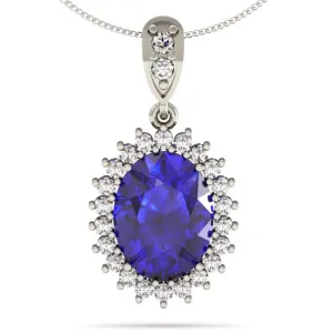 3.6ct Oval Tanzanite Pendant With 0.46ctw Diamonds in 14k White Gold
