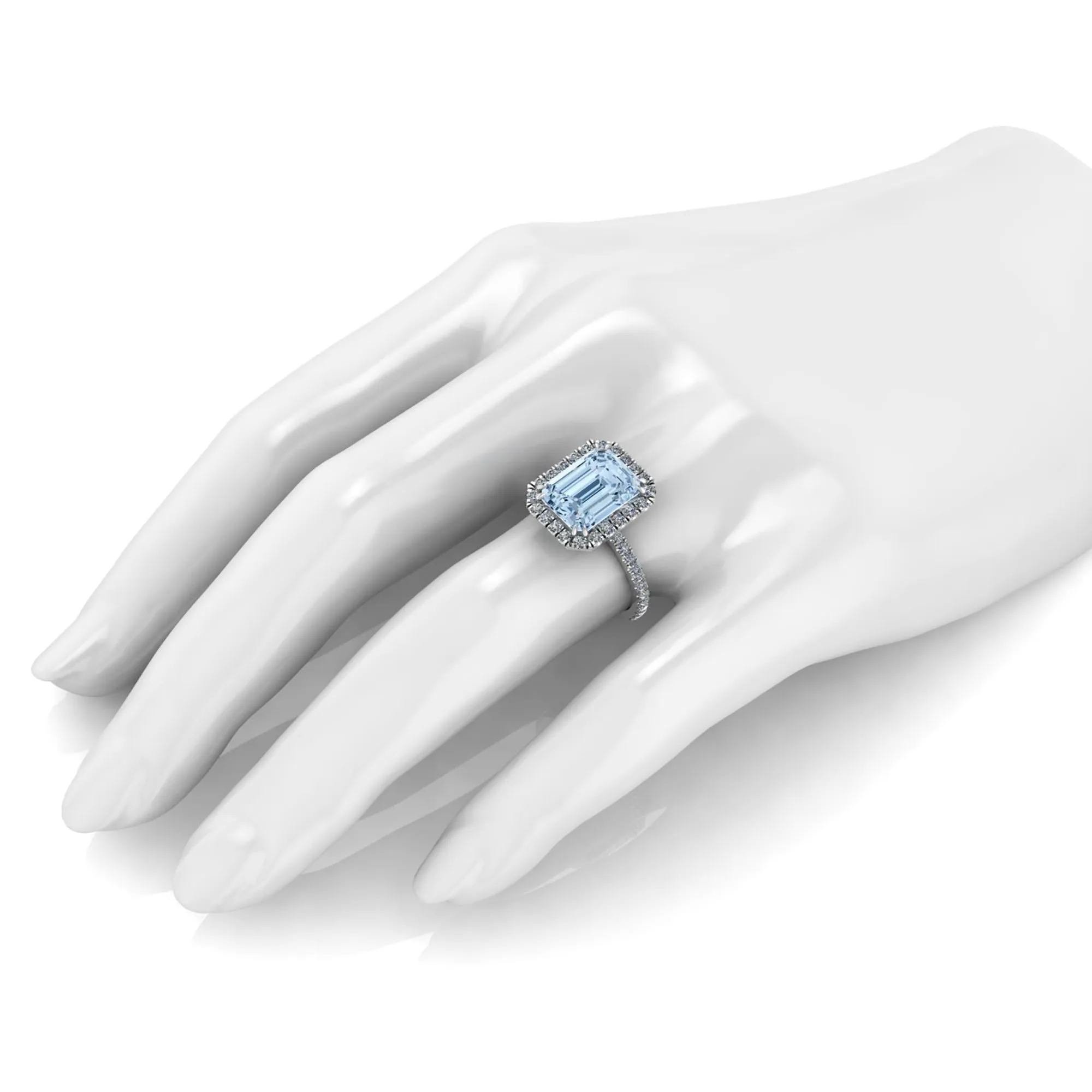 4.56 Carat Emerald Aquamarine Halo Diamond Platinum Cocktail Ring