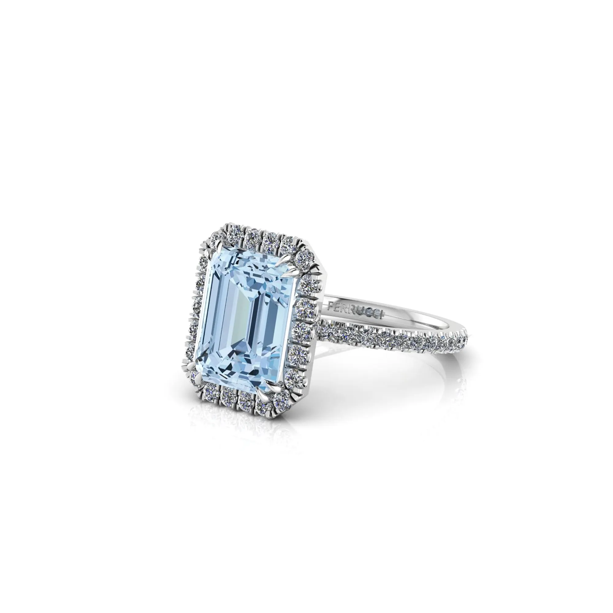 4.56 Carat Emerald Aquamarine Halo Diamond Platinum Cocktail Ring