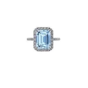 4.56 Carat Emerald Aquamarine Halo Diamond Platinum Cocktail Ring