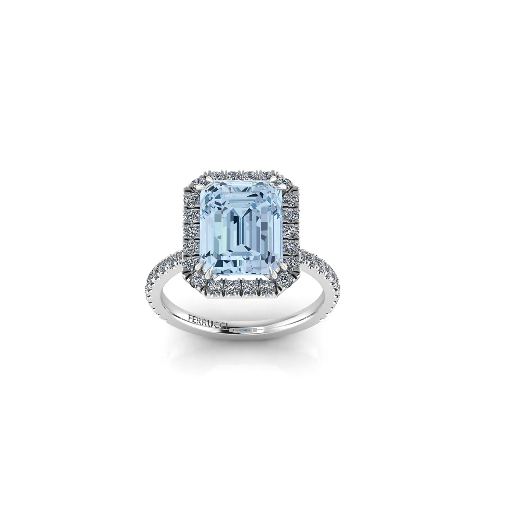 4.56 Carat Emerald Aquamarine Halo Diamond Platinum Cocktail Ring