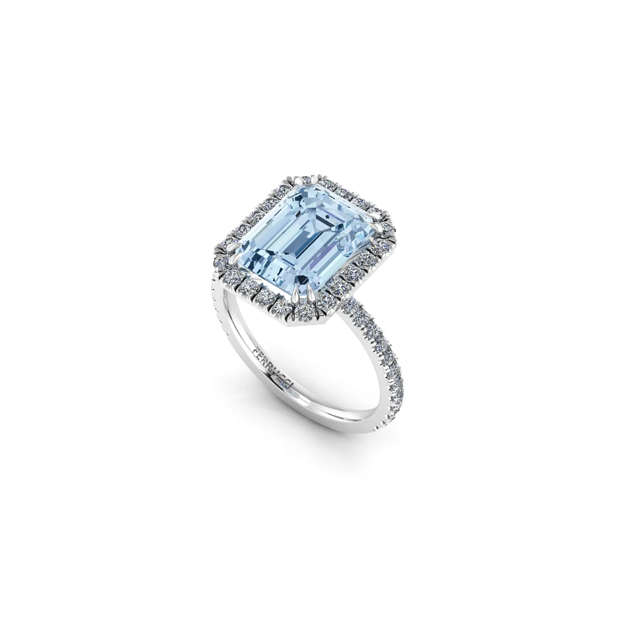 4.56 Carat Emerald Aquamarine Halo Diamond Platinum Cocktail Ring
