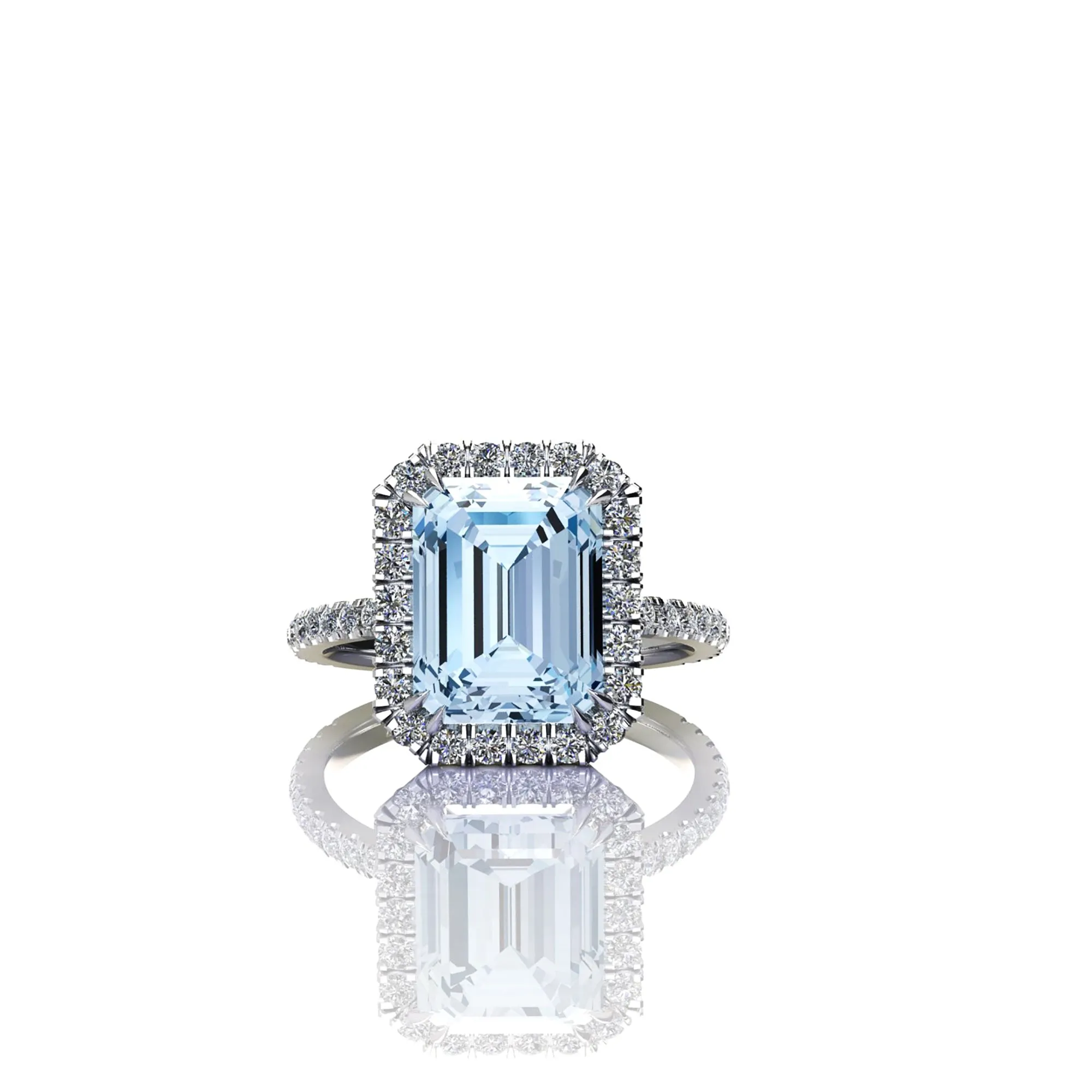 4.56 Carat Emerald Aquamarine Halo Diamond Platinum Cocktail Ring