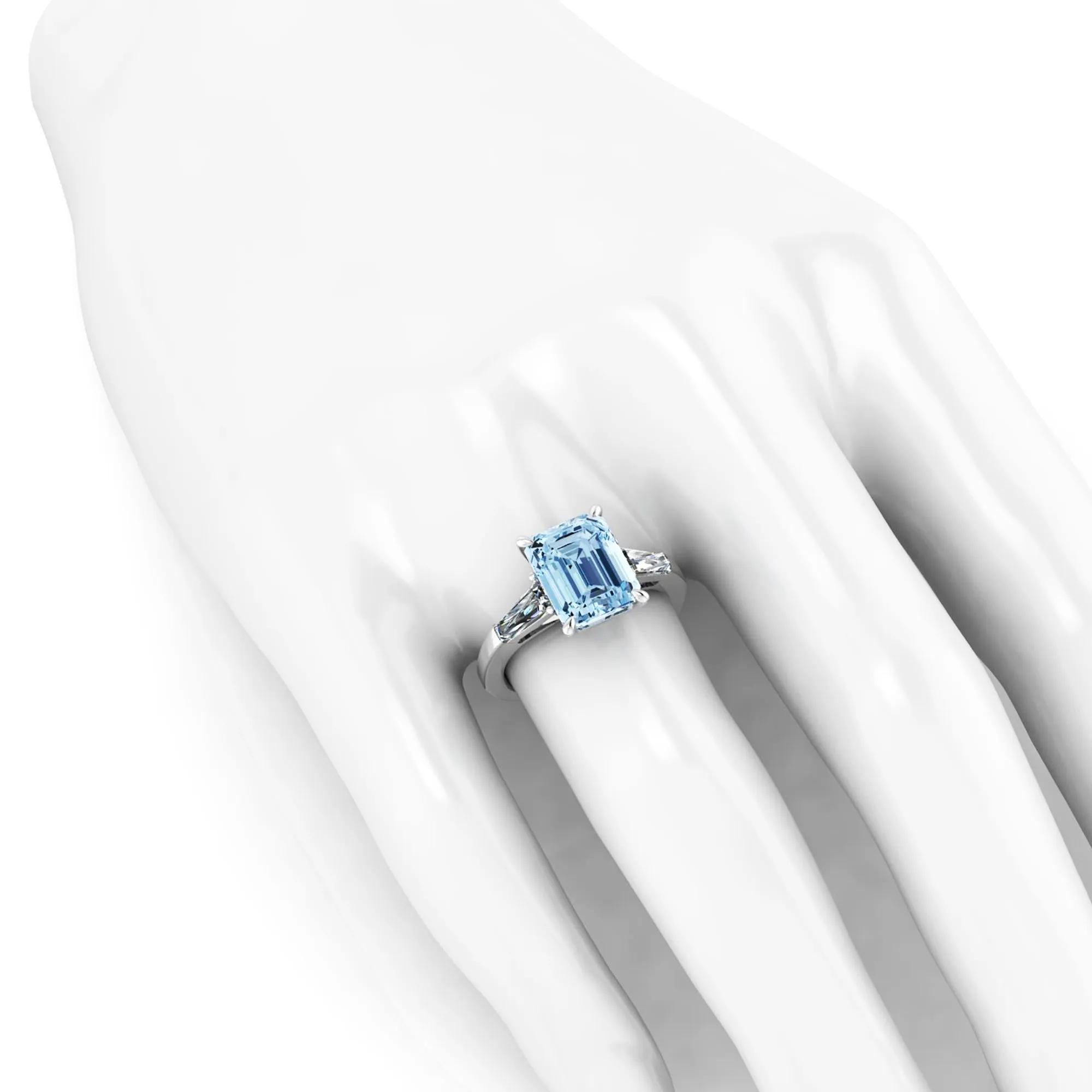 4.58 Carat Emerald Aquamarine 0.40 Carat Baguette Diamonds Cocktail Ring