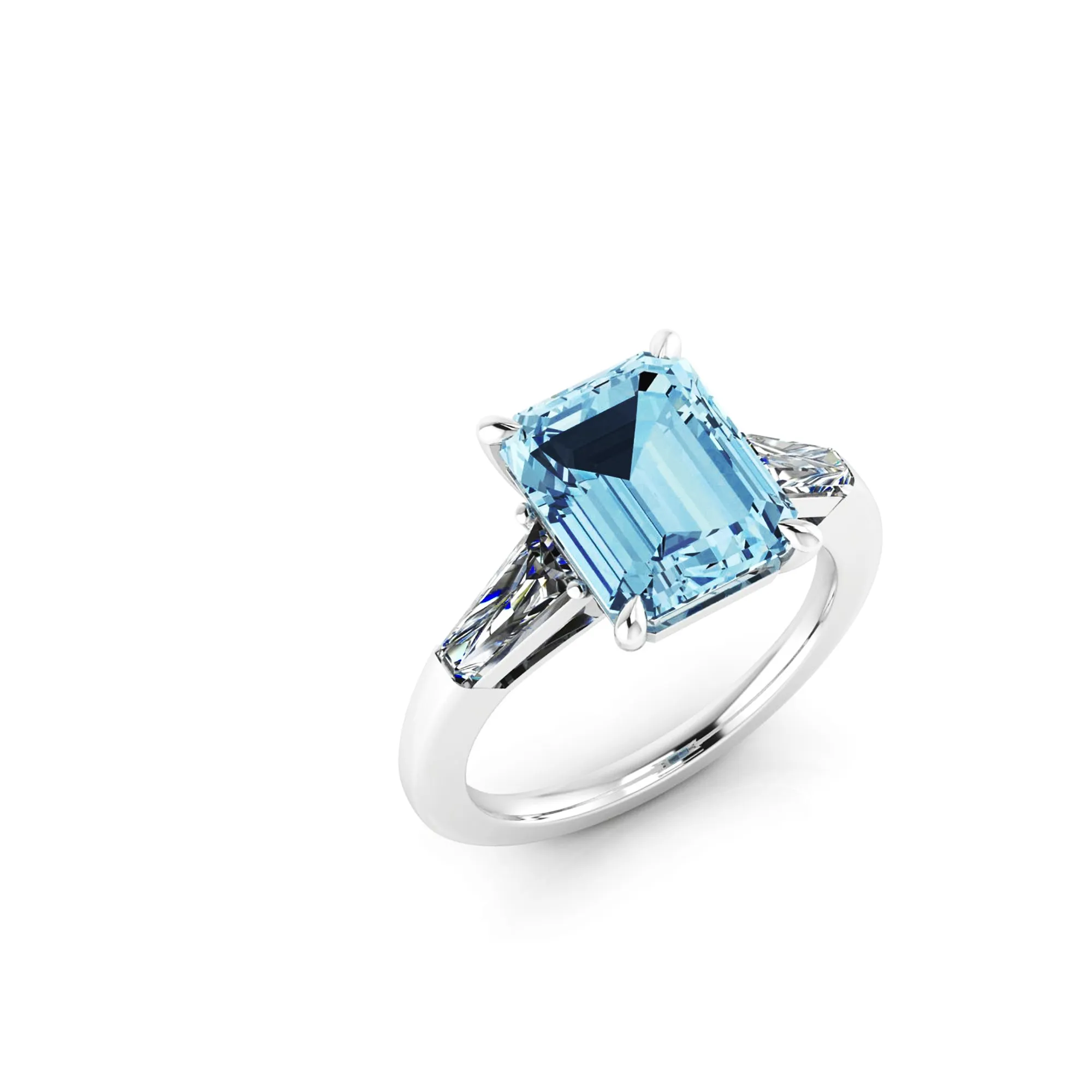 4.58 Carat Emerald Aquamarine 0.40 Carat Baguette Diamonds Cocktail Ring