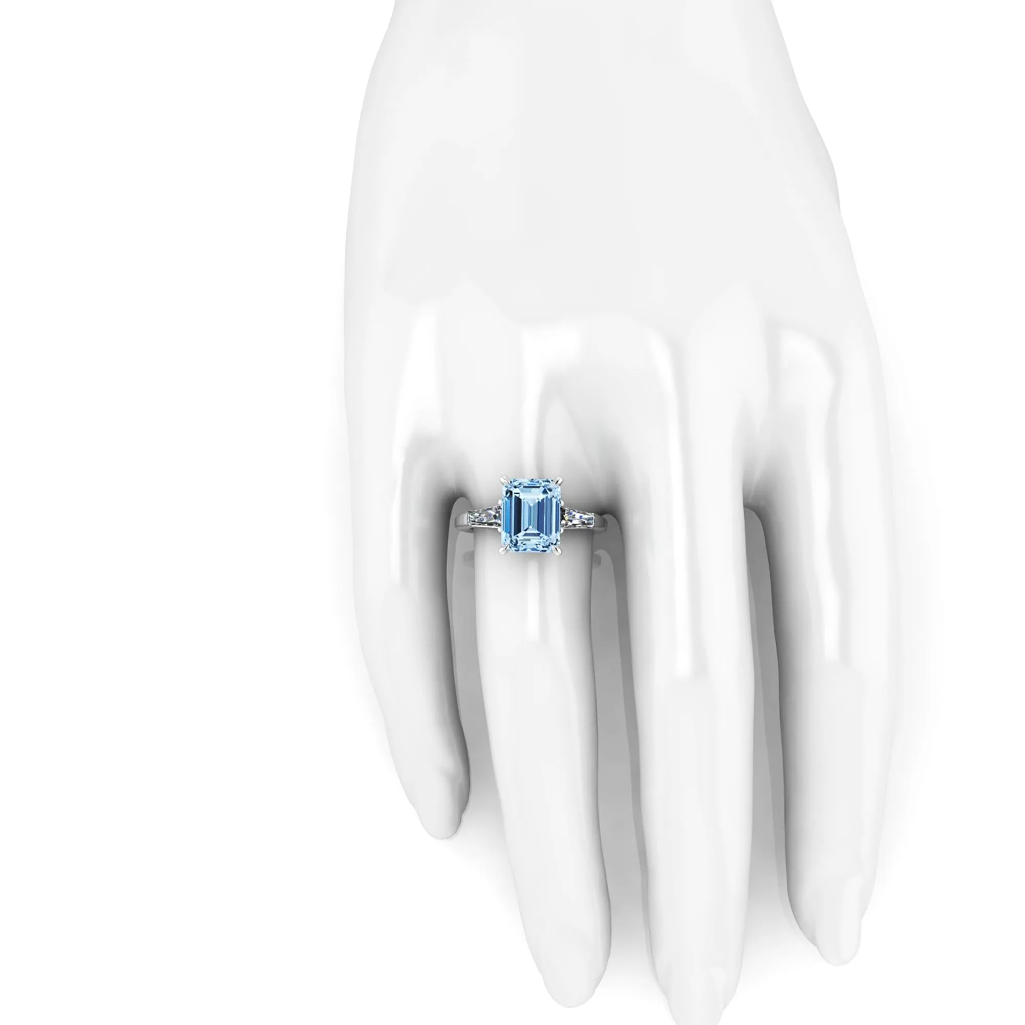 4.58 Carat Emerald Aquamarine 0.40 Carat Baguette Diamonds Cocktail Ring