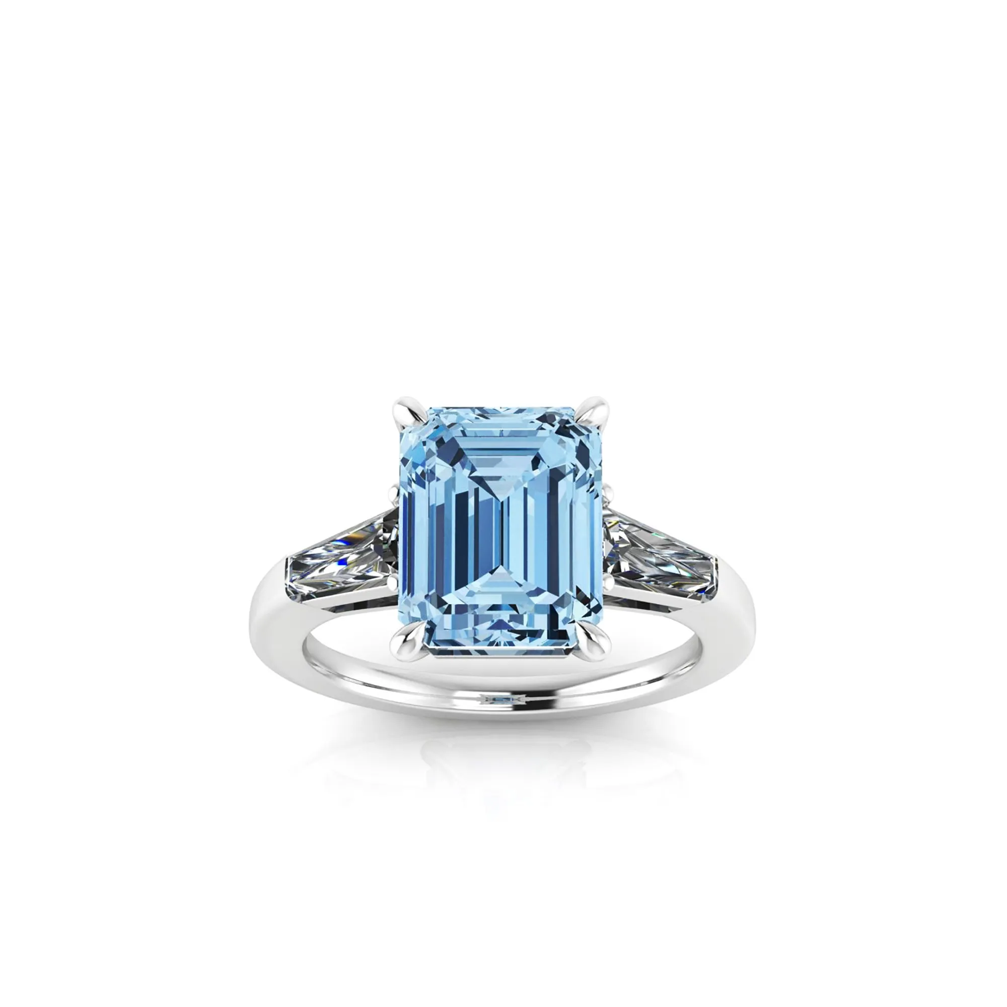 4.58 Carat Emerald Aquamarine 0.40 Carat Baguette Diamonds Cocktail Ring