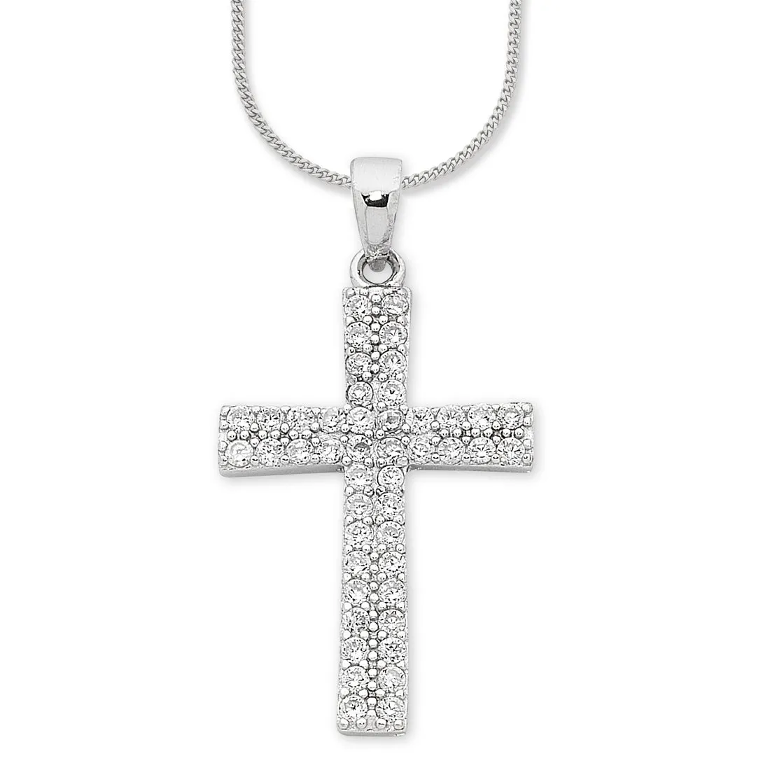 45cm Sterling Silver Cubic Zirconia Double Row Cross Necklace