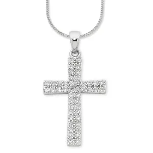 45cm Sterling Silver Cubic Zirconia Double Row Cross Necklace