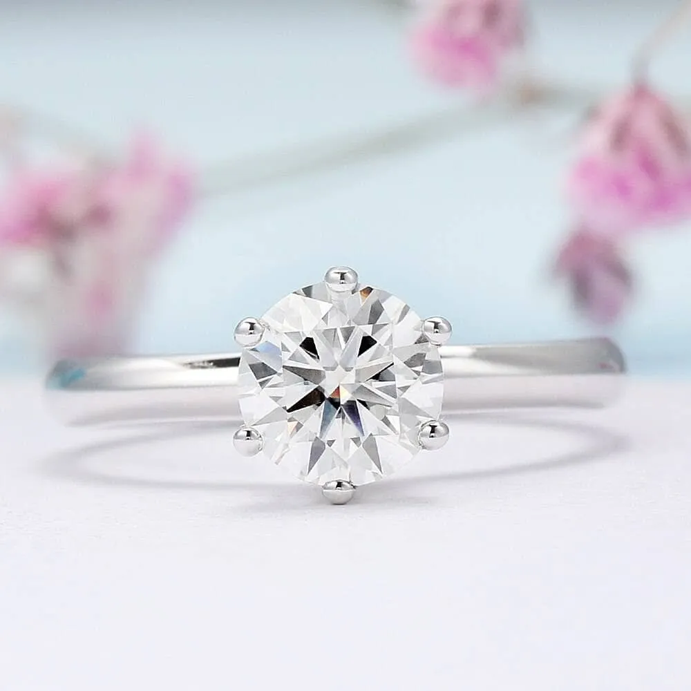 6 Prong 1.0 Ct Round Cut Diamond Engagement Ring