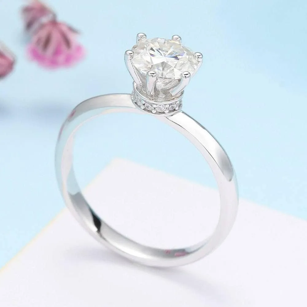 6 Prong 1.0 Ct Round Cut Diamond Engagement Ring