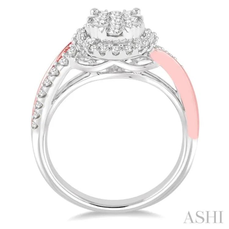 7/8 Ctw Diamond Lovebright Ring in 14K White and Rose Gold