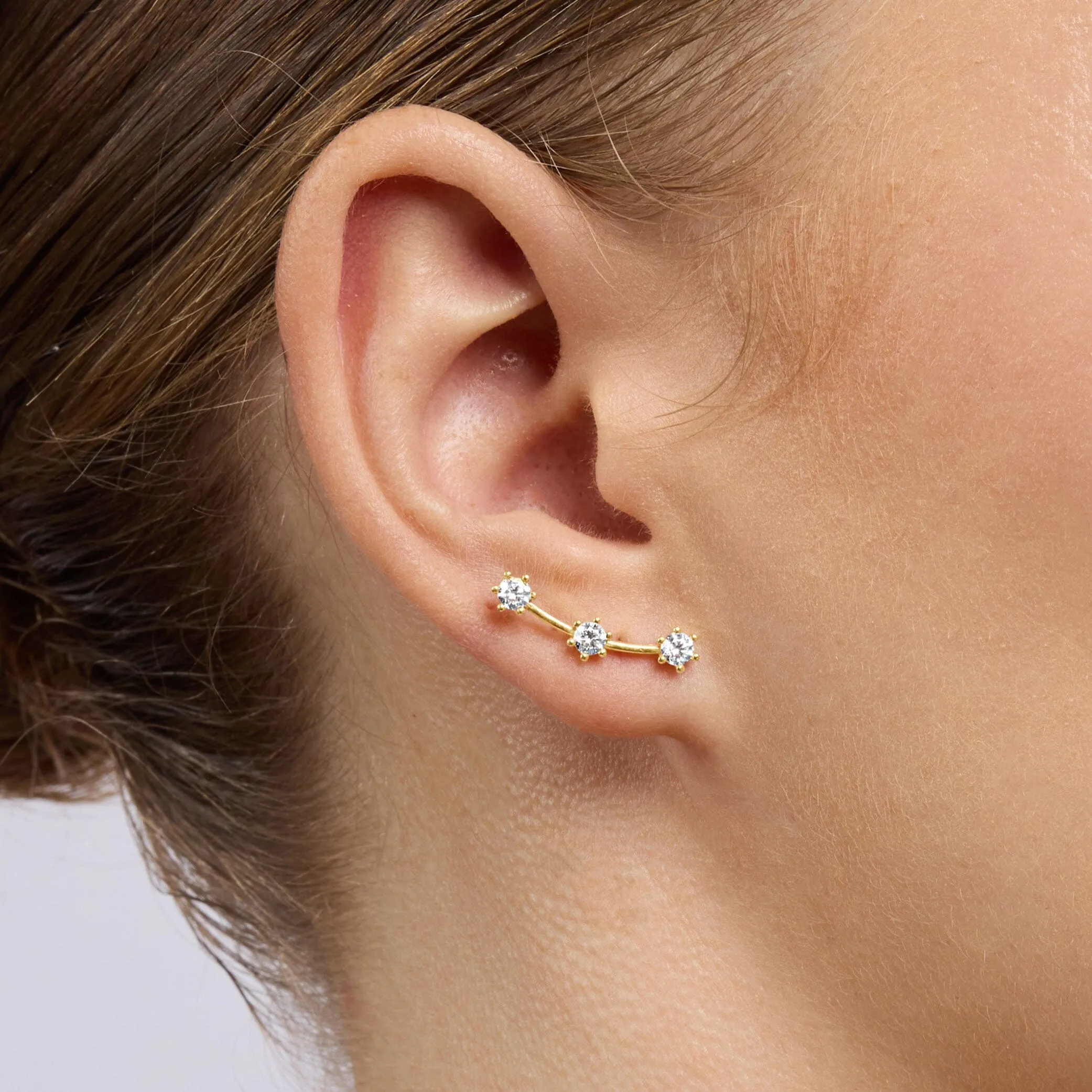 9ct Yellow Gold Silver Infused Cubic Zirconia Ear Climbers