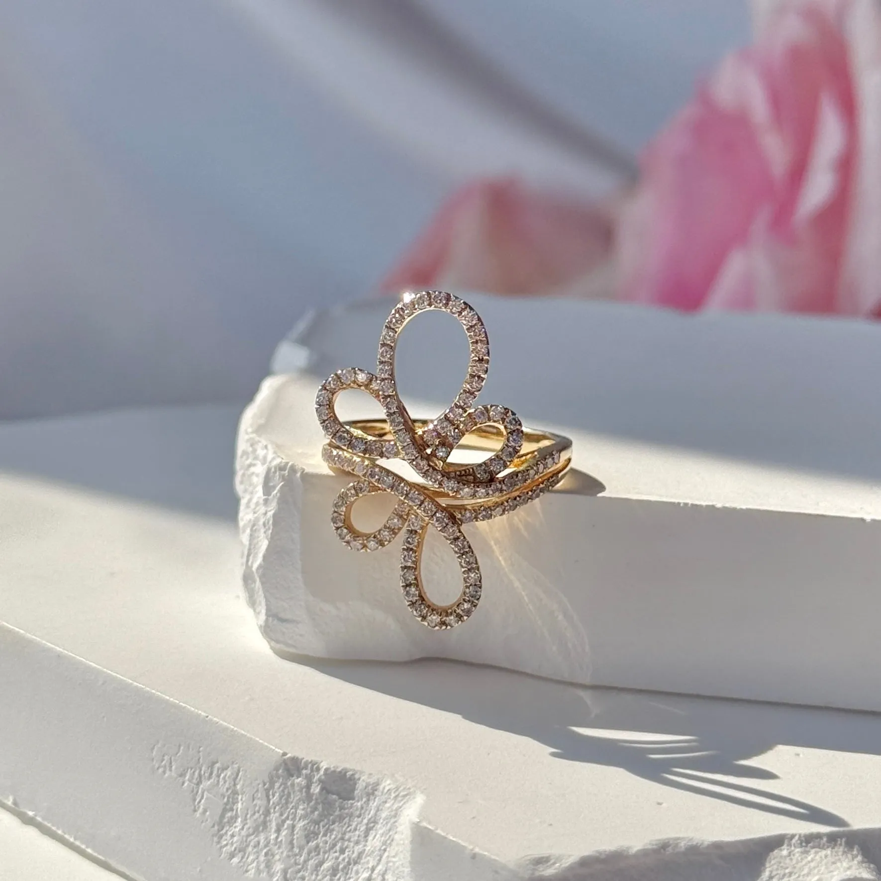 Abstract Diamond Flower Cocktail Ring