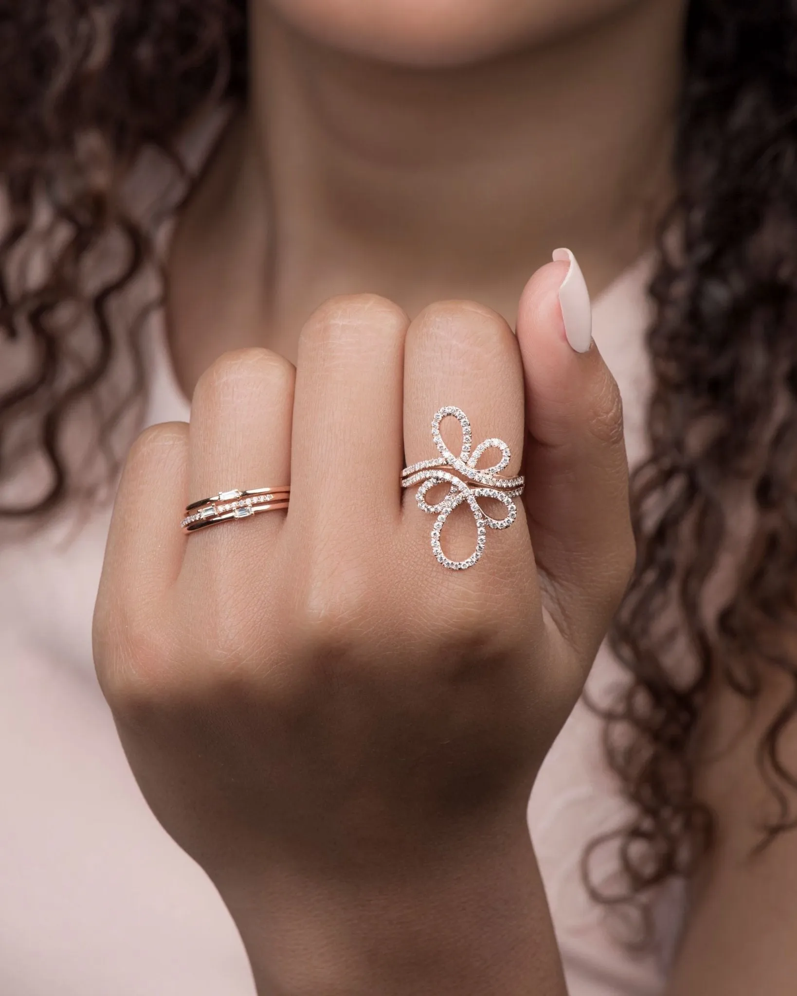 Abstract Diamond Flower Cocktail Ring
