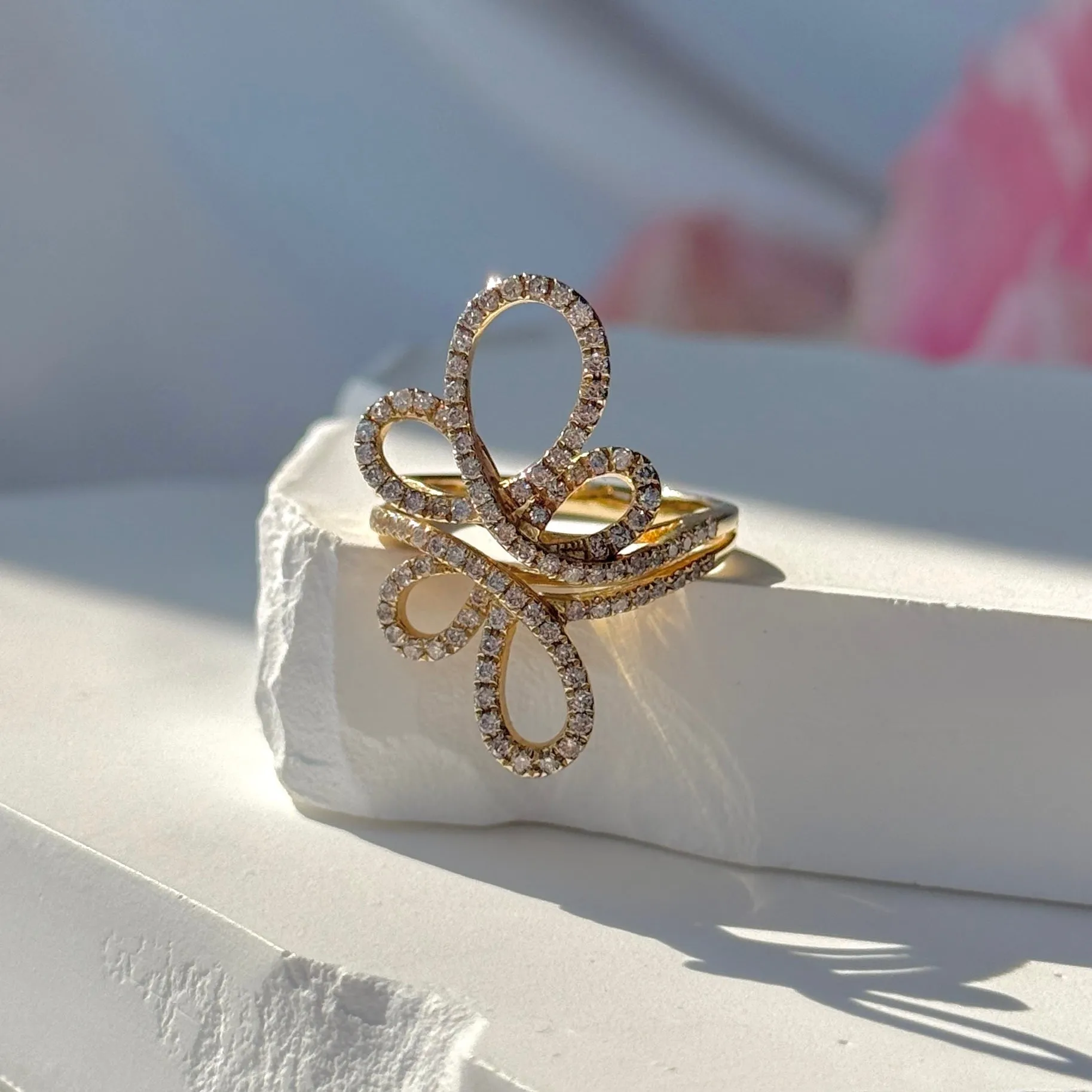 Abstract Diamond Flower Cocktail Ring
