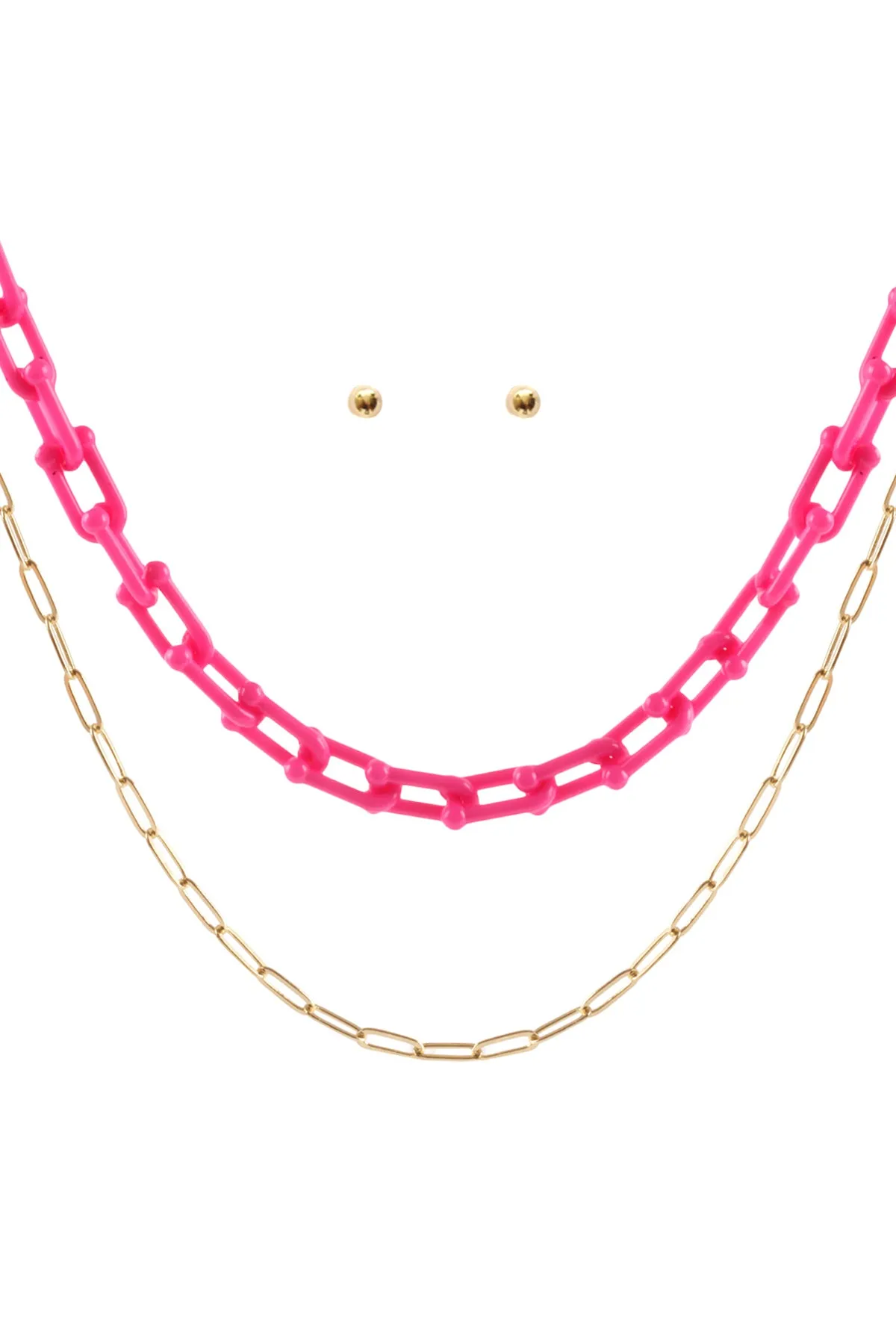 ACETATE METAL LINK LAYERED NECKLACE AND EARRING SET