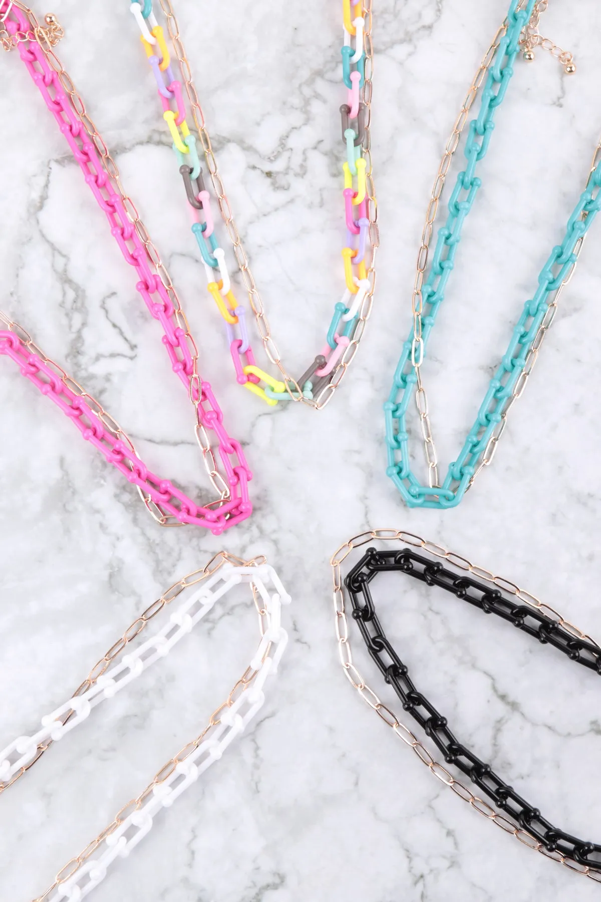 ACETATE METAL LINK LAYERED NECKLACE AND EARRING SET