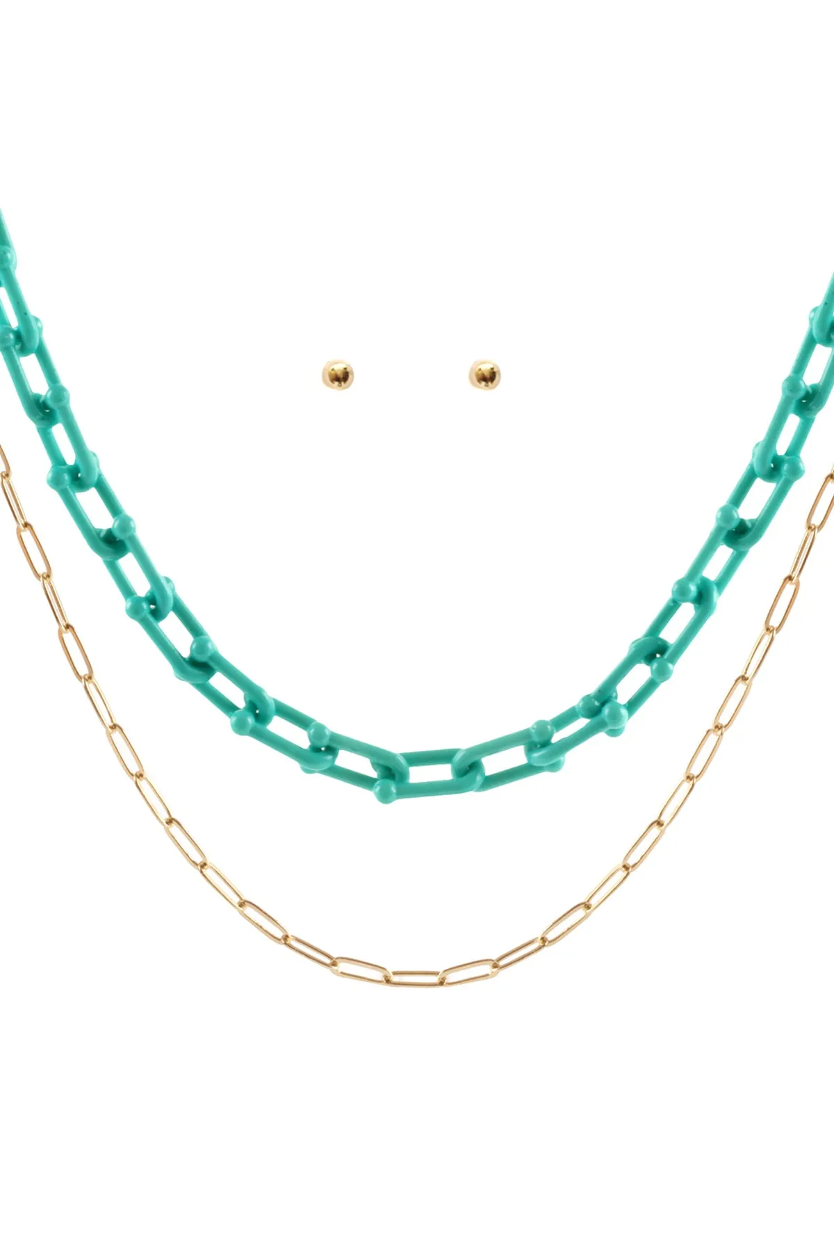 ACETATE METAL LINK LAYERED NECKLACE AND EARRING SET