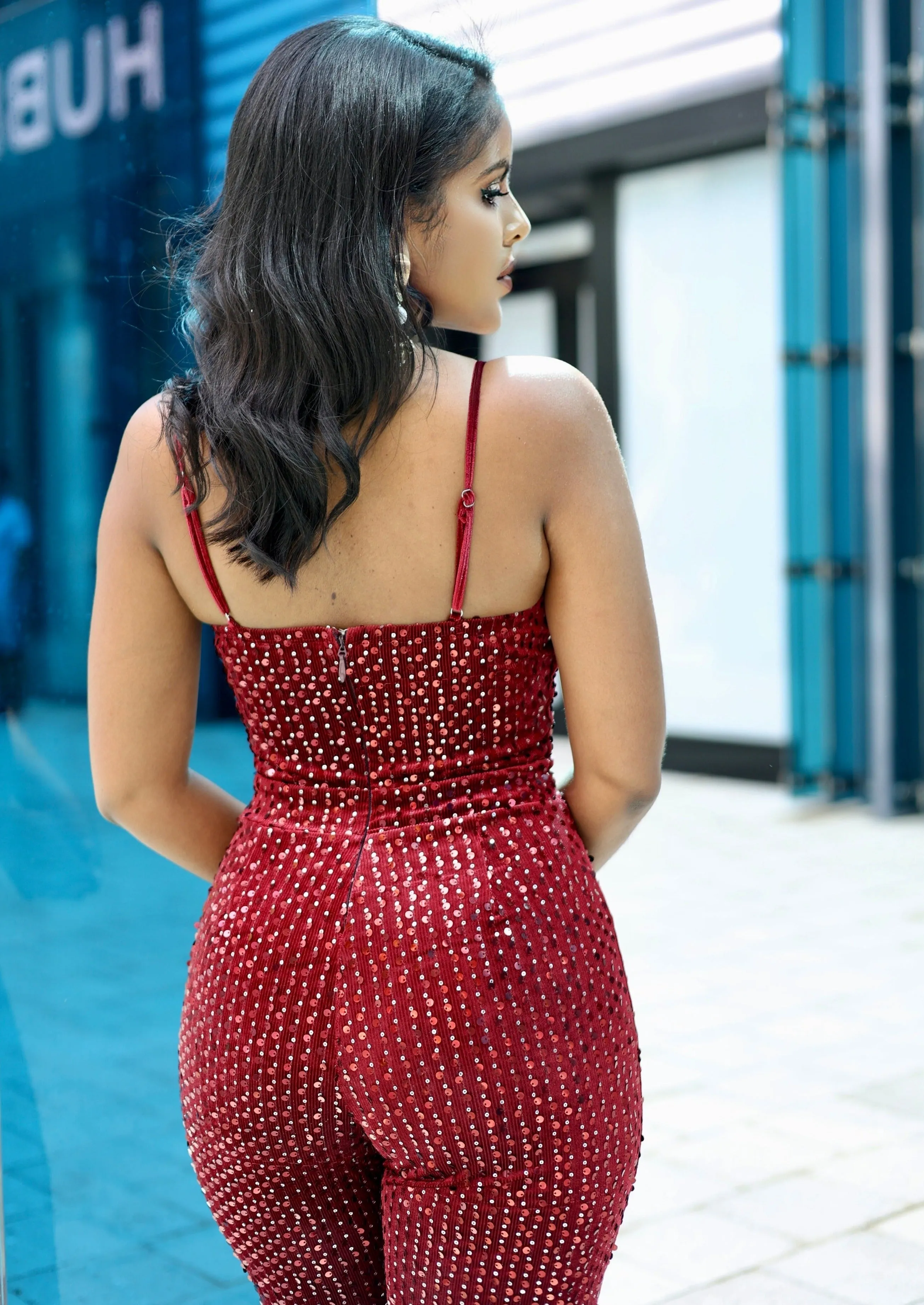 ADELA RED STRAPLESS SEQUIN JUMPSUIT – GLAMOROUS SPARKLING ONE-PIECE FOR SPECIAL OCCASIONS