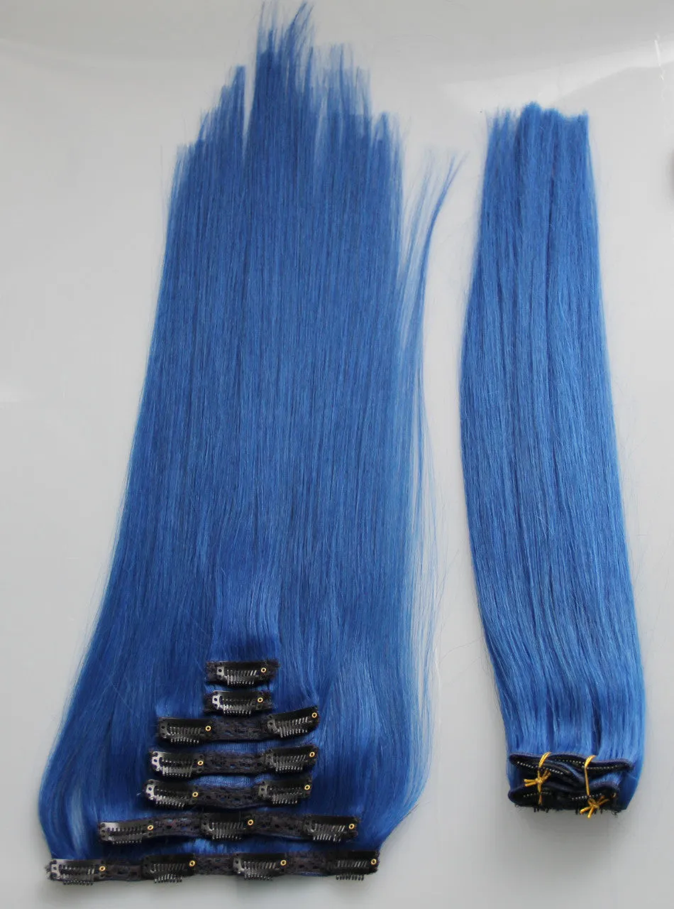 Alluring Blue:  21" Clip In 100% Human Hair Extensions