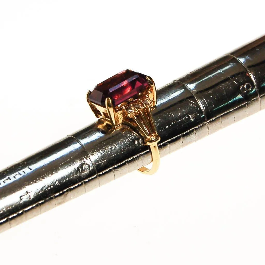 Amethyst CZ Cocktail Statement Ring, Emerald Cut, Gold Plated, CZ Accent Stones