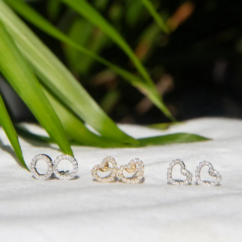 Amor Love Heart Diamond Stud Earrings 9ct Yellow Gold