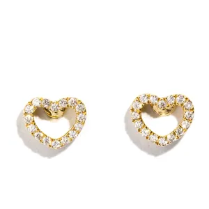 Amor Love Heart Diamond Stud Earrings 9ct Yellow Gold