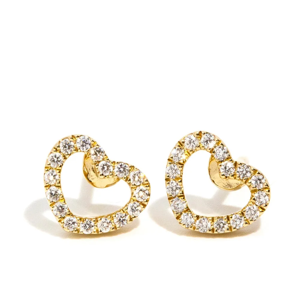 Amor Love Heart Diamond Stud Earrings 9ct Yellow Gold