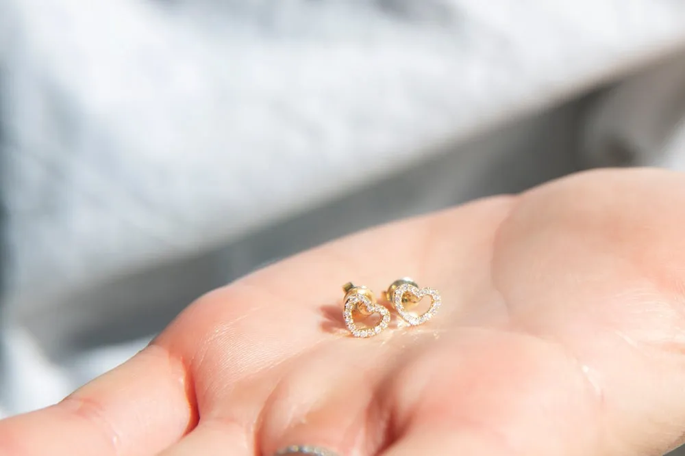 Amor Love Heart Diamond Stud Earrings 9ct Yellow Gold