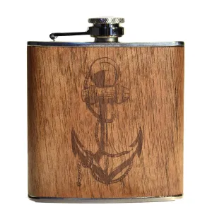 Anchor -  Mahogany Wood Flask with Monogram Option