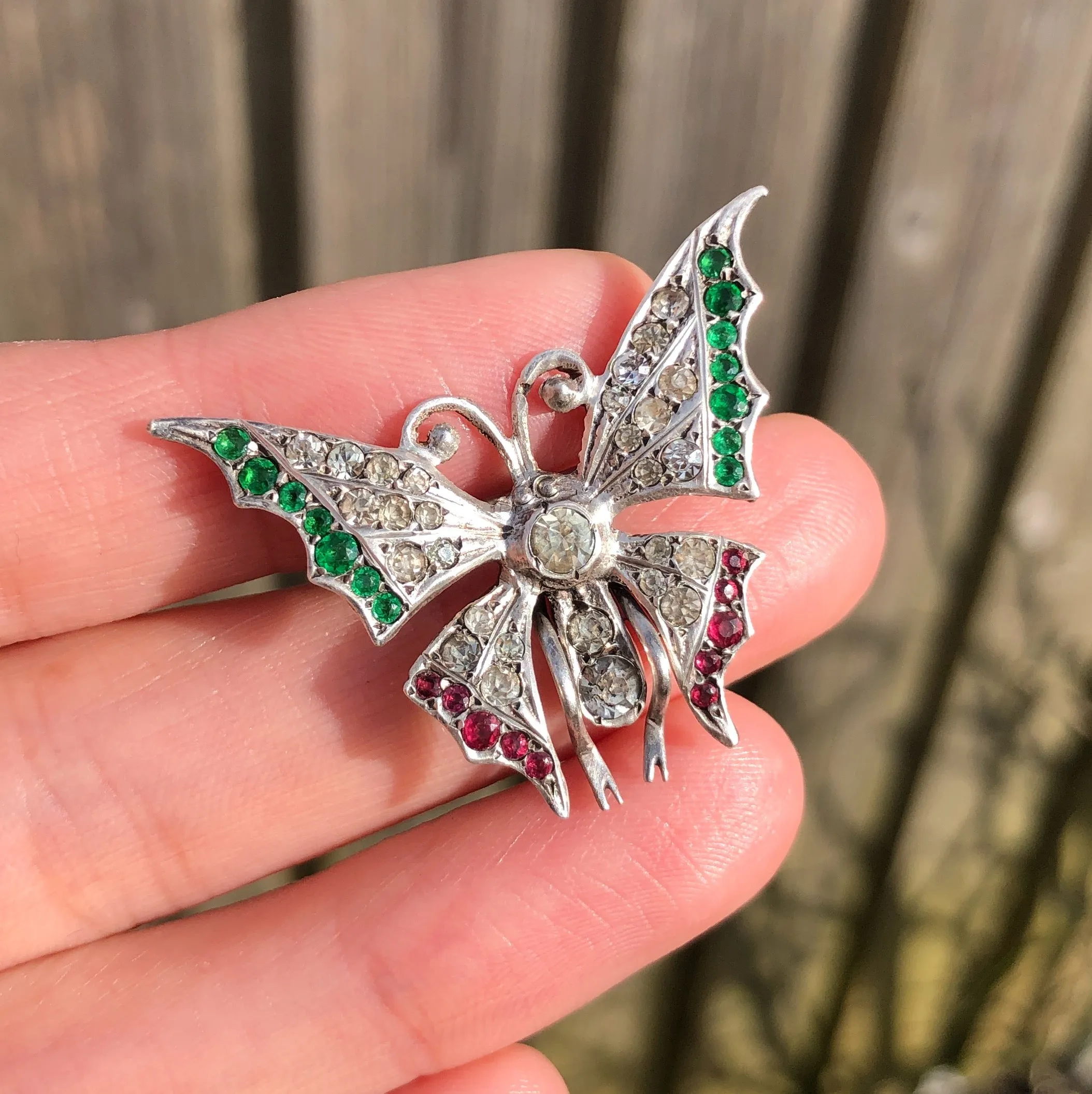 Antique Edwardian Silver Paste Butterfly Brooch