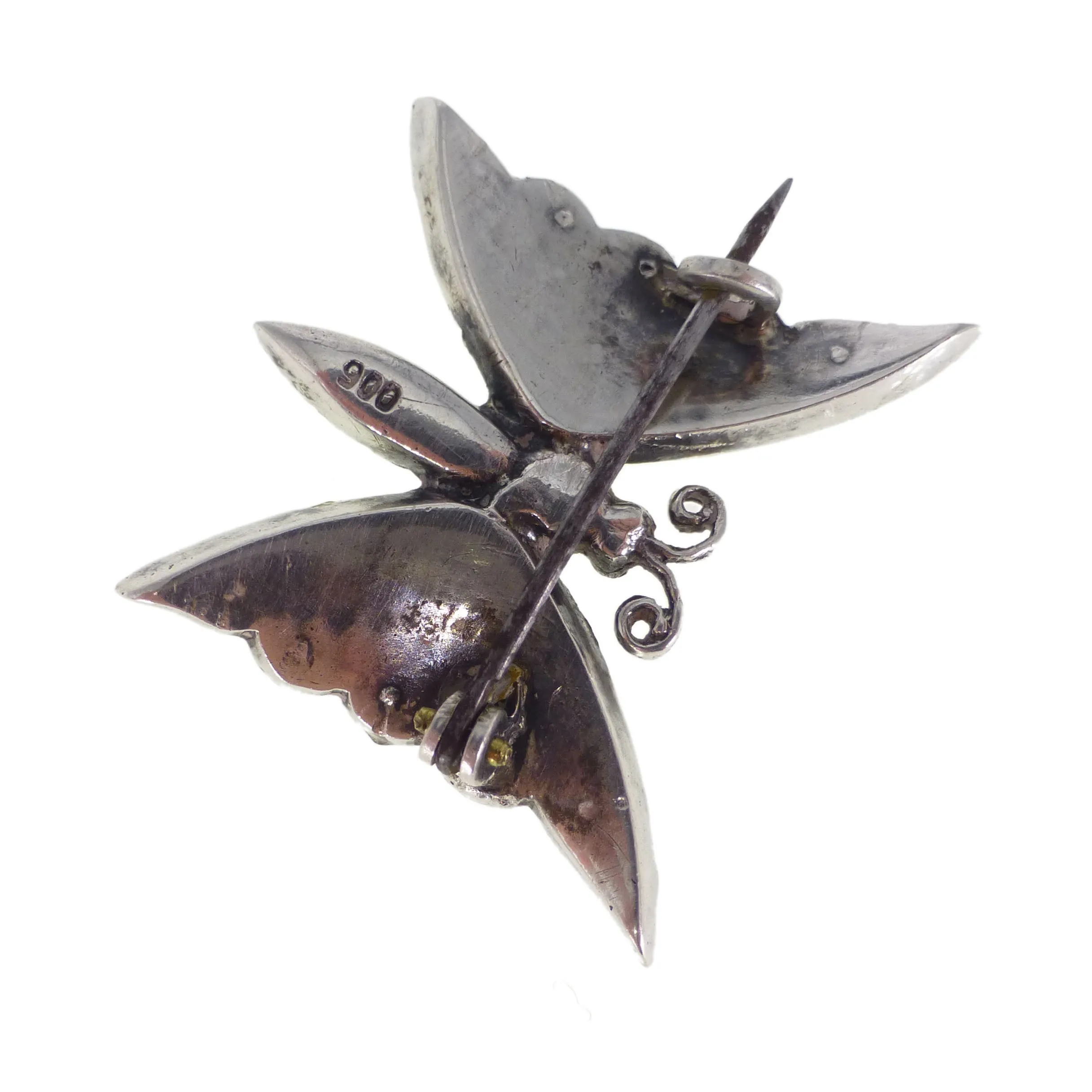 Antique Silver Paste Green Butterfly Brooch