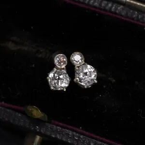 Art Deco Twin Diamond Stud Earrings