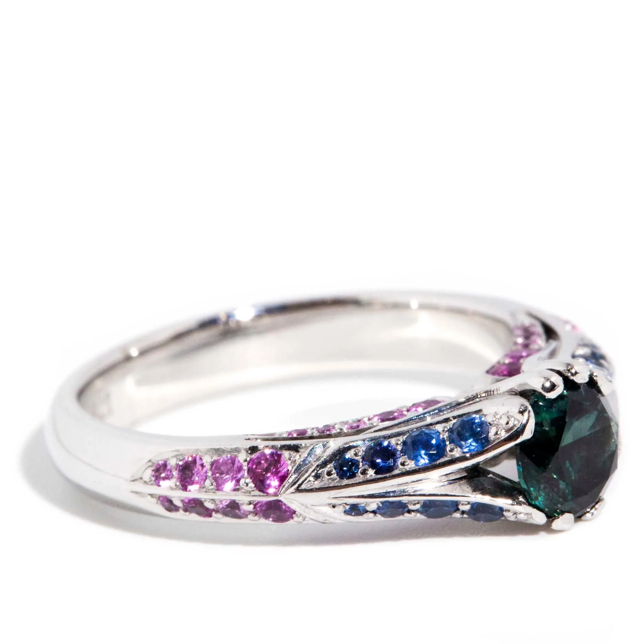 Aurelia 1990s Teal Sapphire Ring 18ct White Gold