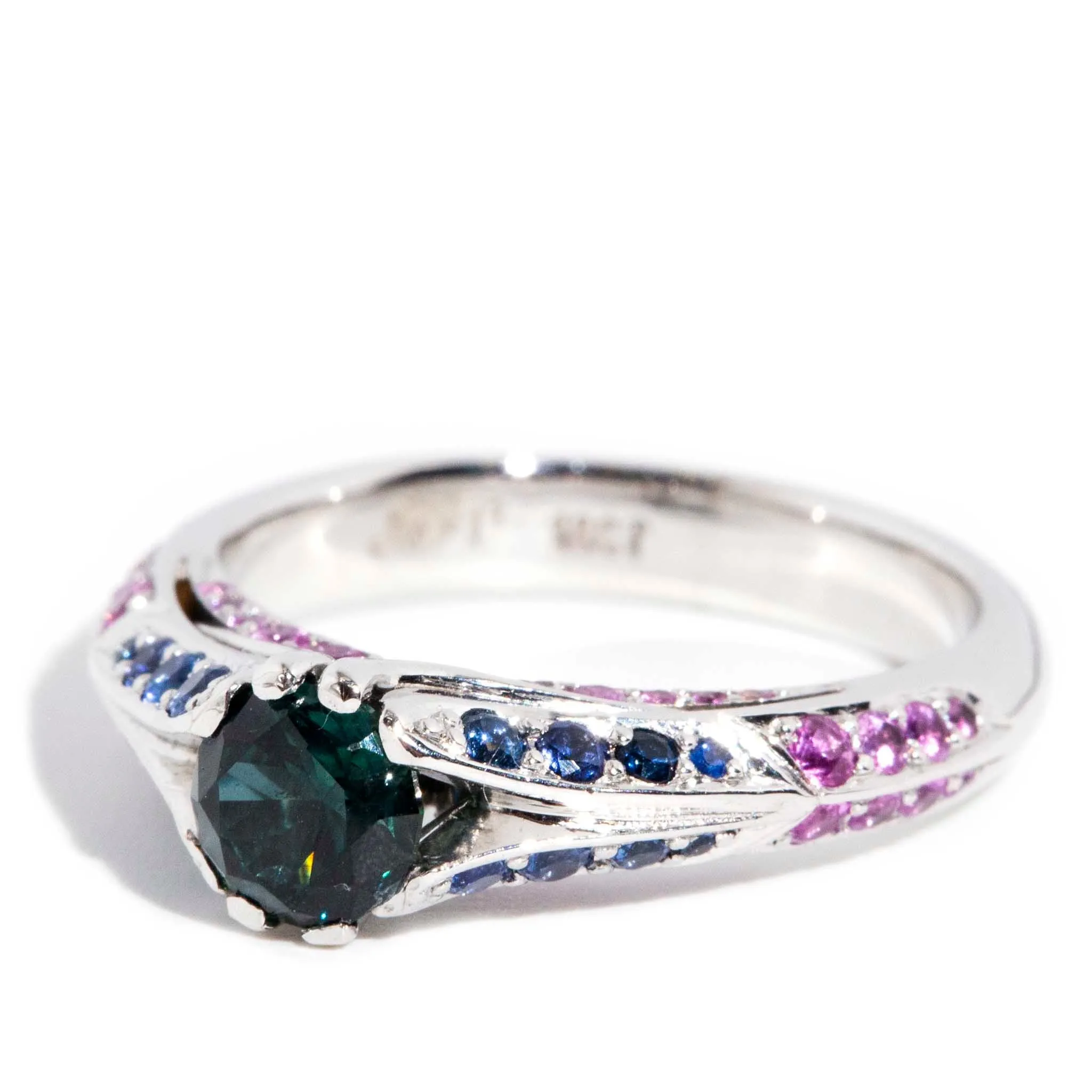 Aurelia 1990s Teal Sapphire Ring 18ct White Gold