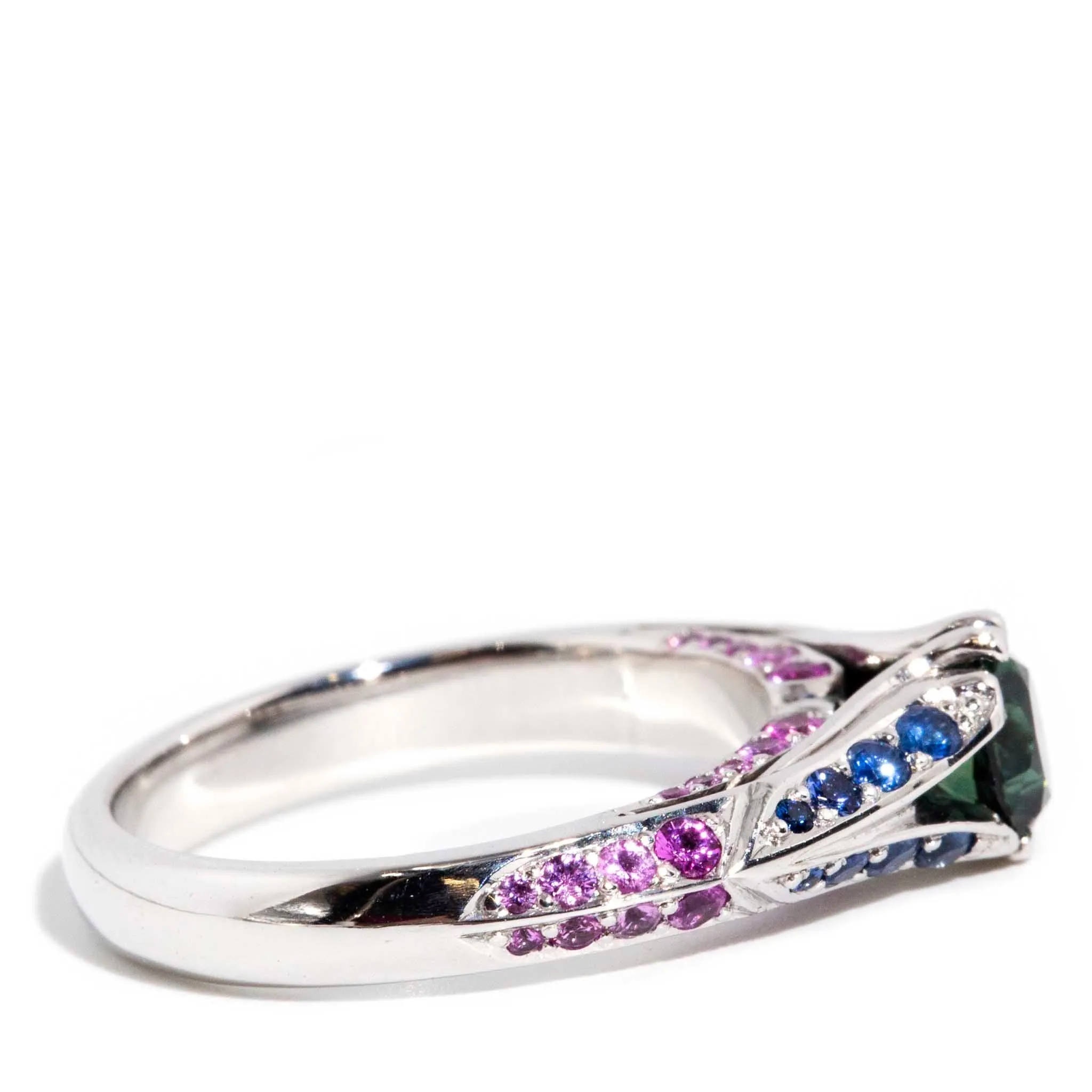 Aurelia 1990s Teal Sapphire Ring 18ct White Gold