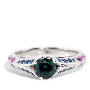 Aurelia 1990s Teal Sapphire Ring 18ct White Gold