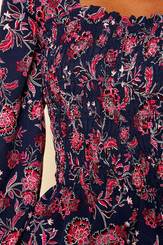 Aurora Floral Smocked Square Neck Top