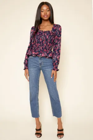 Aurora Floral Smocked Square Neck Top