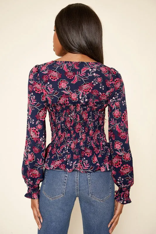 Aurora Floral Smocked Square Neck Top