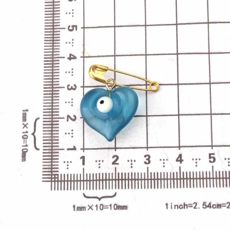 Authentic 5-Piece Blue Evil Eye Heart Brooch Set: Elegant Metal Lapel Pins for Women