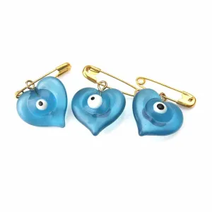 Authentic 5-Piece Blue Evil Eye Heart Brooch Set: Elegant Metal Lapel Pins for Women
