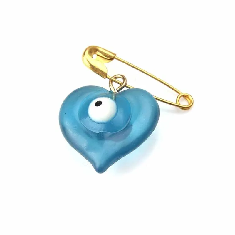 Authentic 5-Piece Blue Evil Eye Heart Brooch Set: Elegant Metal Lapel Pins for Women